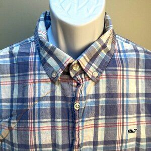 Vineyard Vines Men's white, blue and pink plaid Slim Fit long sleeve shirt XXL
